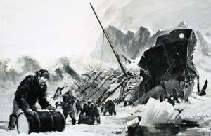 Ongeïdentificeerd scheepswrak op een ijzige gletsjer door Graham Coton