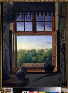 Uitzicht op het Alexanderpark vanuit het raam van de wapenkamer in het paleis in Tsarkoye Selo door Grand Duchess Maria Nikolaevna of Russia