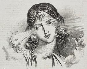 Vrouwelijke schoonheid, karikatuur door Jean-Jacques Grandville, lithografie door Gaetano Riccio uit Poliorama Pittoresco, nr. 20, 24 december