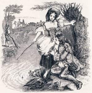 De vissen en de herder die fluit speelt - Fabels van La Fontaine door Grandville