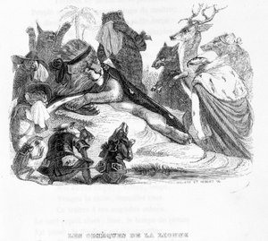 De begrafenis van de leeuwin - in "Fabels van La Fontaine" ill. door Grandville