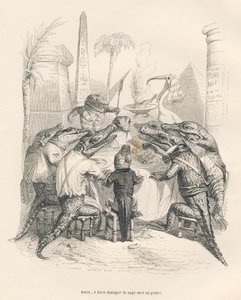 Krokodillen rond een tafel in Egypte door Grandville