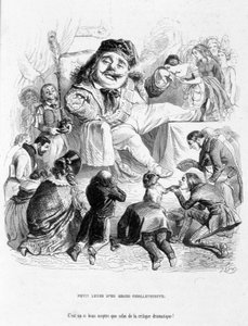 Spot met de macht van een dramatische criticus. Cartoon in "Jérôme Paturot op zoek naar een sociale positie" door Louis Reybaud door Grandville