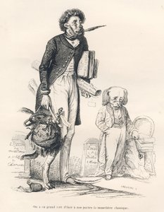 Men heeft groot ongelijk gehad om onze dichters de klassieke muilkorf af te nemen. Geïllustreerde vignetten door JJ Granville. Gravure gesigneerd Breviere in het deel "De eerste feuilleton van Pistolet" geschreven door Jules Janin in "Scènes uit het privé- door Grandville