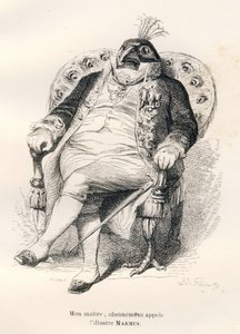 Pauw zittend op zijn fauteuil door Grandville