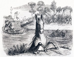 De ezel met de spons en de ezel met het zout - Fabels van La Fontaine door Grandville