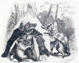 De adelaar, het wilde zwijn en de kat - Fabels van La Fontaine door Grandville