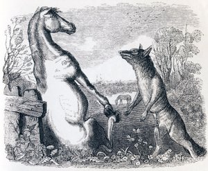 Het paard en de wolf (Le cheval et le loup) - Fabels van La Fontaine door Grandville