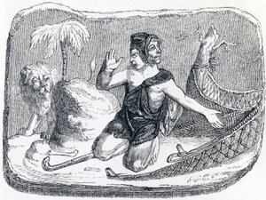De herder en de leeuw (Le patre et le lion) - Fabels van La Fontaine door Grandville