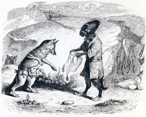 De zieke leeuw en de vos - Fabels van La Fontaine door Grandville