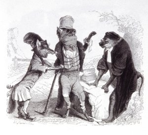 De wolf pleit tegen de vos voor de aap door Grandville (1803 47)
