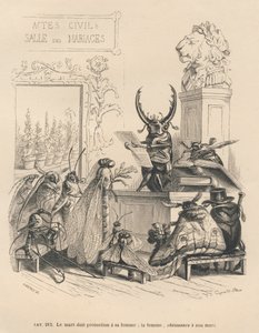 Huwelijksgeloften van insecten. Geïllustreerde vignetten door JJ Granville. Gravure gesigneerd door Godard in het deel getiteld "De avonturen van een vlinder" geschreven door PJ Stahl in "Scènes uit het privé- en openbare leven van dieren". Parijs, J. Hetz door Grandville