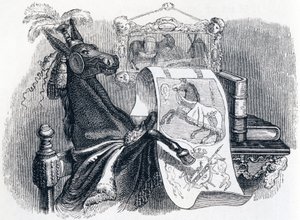De muilezel die opschept over zijn genealogie - Fabels van La Fontaine door Grandville