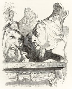 Gulliver wordt geïnspecteerd door de inwoners van Brobdingnag, uit Gullivers Reizen door Jonathan Swift door Grandville