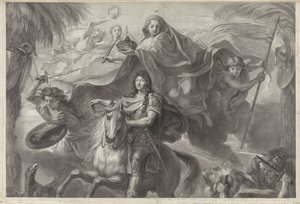 Allegorisch ruiterportret van Lodewijk XIV, koning van Frankrijk door Gérard Edelinck