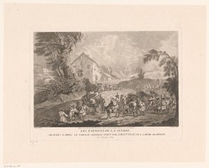 Landschap met langstrekkende groep soldaten door Gérard Jean Baptiste Scotin (II)