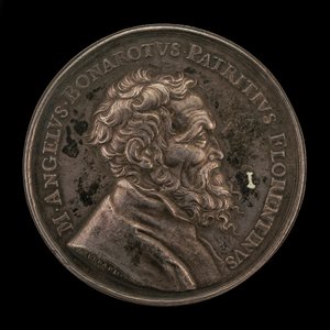 Michelangelo Buonarroti, 1475-1564, Italiaanse kunstenaar keerzijde, 1673 door Gérard Léonard Hérard