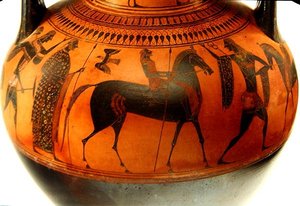 Amphora die het verhaal van Theseus en de Minotaurus toont, ca. 540 v.Chr.