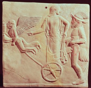 Aphrodite en Hermes rijden op een wagen getrokken door Eros en Psyche, 470 v.Chr.