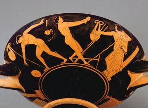Kylix beker die atleten en symposiast afbeeldt, c.480 BC