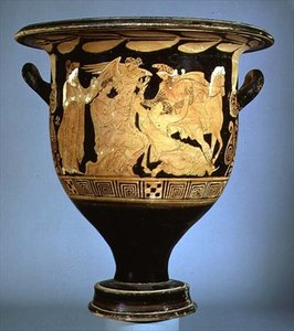 Attische roodfigurige klokkrater die Boreas met Oreithya afbeeldt door Greek