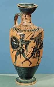 Attische stijl Lekythos, met afbeelding van Hercules en de Amazonen door Greek School