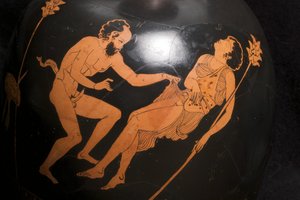 Detail van een roodfigurige squat lekythos (terracotta) door Greek School