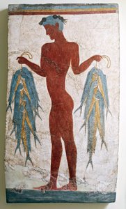 Griekse beschaving, fresco die een visser afbeeldt, van Akrotiri, Thera, Santorini, Griekenland