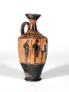 Lekythos, krijgers bewapenen zich voor de strijd, 510-500 v.Chr.
