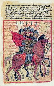 Militaire scène uit een veertiende-eeuws Armeens manuscript door Greek School