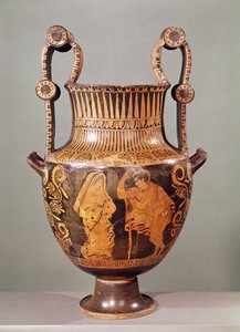 Roodfigurenkrater die een gesprek tussen een ephebe en een vrouw in een himation uitbeeldt, uit Boeotië door Greek School