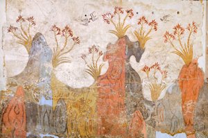 Kamer van lelies of lente, Akrotiri fresco, Thera (nu Santorini), Griekenland, Minoïsche beschaving