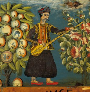 Detail van een muzikant van een kist, van Mytilini, Lesbos, 18e-19e eeuw