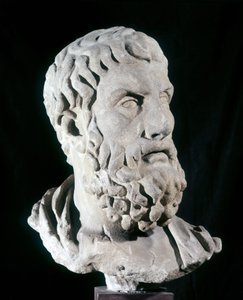 Portret van Epicurus (341 v.Chr. - 270 v.Chr.), Griekse filosoof, grondlegger van het epicurisme. Baracco Museum, Rome door Greek or Roman
