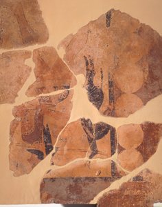 Terugkeer van de jager, fresco uit Tempel C in Thermos, Griekenland, Griekse beschaving, ca. 630 v.Chr. door Greek School