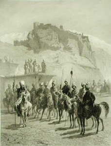 Kasteel van Atskhour, Akhaltsik, plaat 10 uit een boek over de Kaukasus, gegraveerd door Adolphe Mouilleron, gepubliceerd door Alfred Leon Lemercier, Parijs