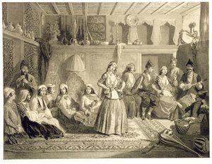De rustkamer bij de baden in Shemakha, op de Shirvanskaya Steppe, plaat 40 uit een boek over de Kaukasus, gegraveerd door Charles Claude Bachelier en Adolphe Bayot (1810-66) uitgegeven door Alfred Leon Lemerci door Grigori Grigorevich Gagarin