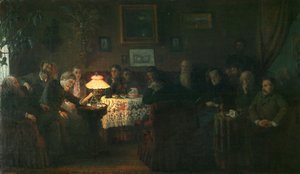 Het voorlezen van de novelle De Kreutzersonate in het huis van Leo Tolstoy, 1889 door Grigori Grigorievich Mjasoedov