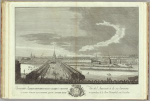 Nevsky Prospekt met het uitzicht op de Admiraliteit Boek ter gelegenheid van het 50-jarig jubileum van de oprichting van Sint-Petersburg, 1753