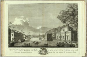 Uitzicht op de Fontanka-rivier vanaf de Grot Boek naar de 50e verjaardag van de oprichting van St. Petersburg, 1753
