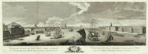 Uitzicht op de Neva Stroomafwaarts tussen het Winterpaleis en de Academie van Wetenschappen Boek ter gelegenheid van het 50-jarig jubileum van Sint-Petersburg, 1753 door Grigory Anikeevich Kachalov