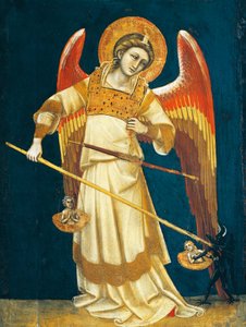 Aartsengel Michaël die zielen weegt, circa 1354, door Guariento, tempera op paneel door Guariento di Arpo