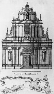 Facade en plattegrond van de Annunciatiekerk in Messina, gravure door Guarino Guarini (1624-1683), Italië door Guarino Guarini