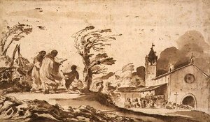 Landschap met een begrafenisstoet