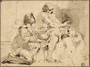 Studie voor Jacob zegent de zonen van Jozef, ca. 1620 (pen en bruine inkt met penseel, grijs en bruin gewassen)