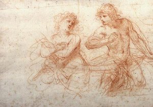 Studie van een Naakte Man en Vrouw (rode krijt) door Guercino