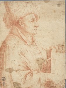Buste van een Man met Tulband en een Boek door Guercino