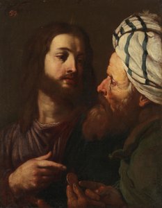Christus en de geldschieter door Guercino