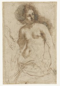 Halfnaakte staande vrouw door Guercino