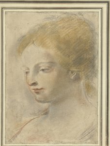 Hoofd van een jonge vrouw, met neergeslagen blik door Guercino